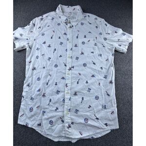 Quiksilver Shirt Mens Medium‎ White USA Flags Button Up Short Sleeve Regular Fit